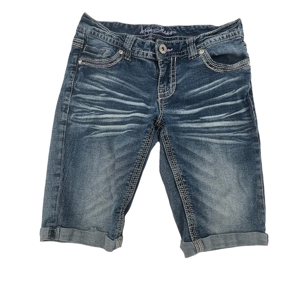 Anya Cuffed Hem Rhinestone Bermuda Denim Jean Shorts Size 5/6 Women's